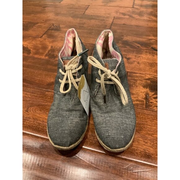 TOMS Blue Chambray Espadrilles Wedge Heels, Size 7.5 (US) - Picture 2 of 7